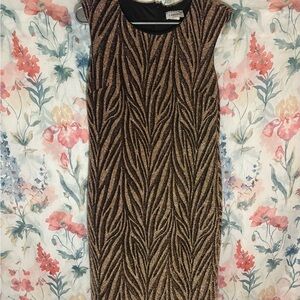 Vintage Black and Gold Zebra Pattern Midi Dress